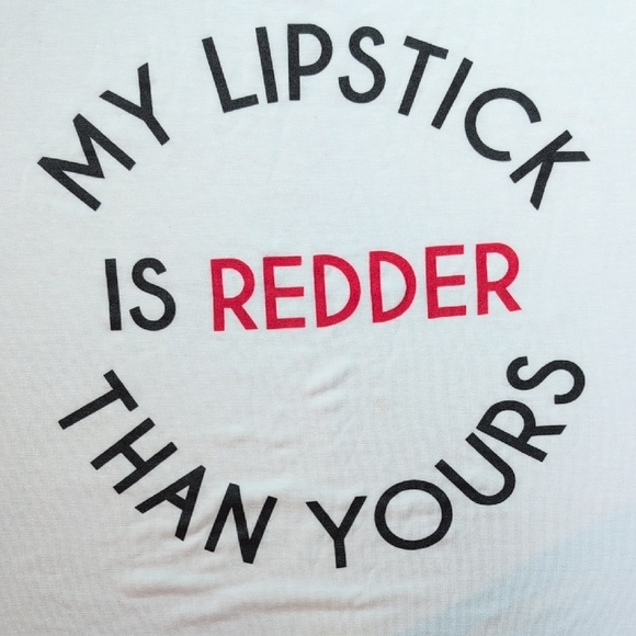 White Short Sleeve Tee with Red Text - Picture 6 of 7